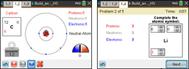 Screenshots from the Build an Atom (MG) activity